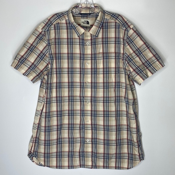 The North Face Blue Plaid Short Sleeve Button Up Shirt XL - Picture 1 of 4